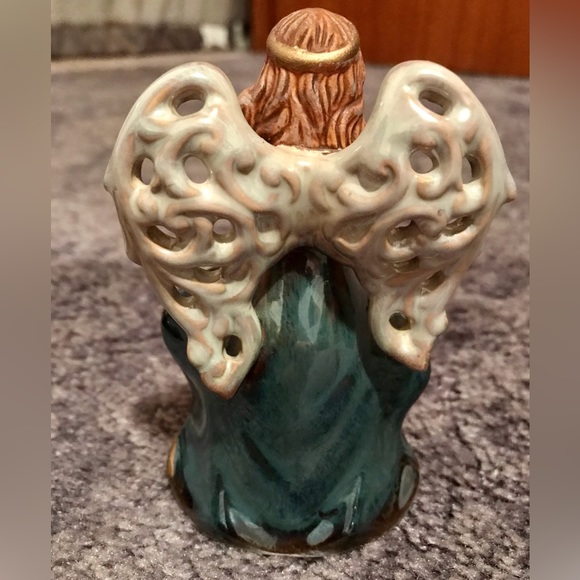 Vintage Trio of Glazed Ceramic Christmas Angel Bells with Reticulated Wings - Picture 9 of 10